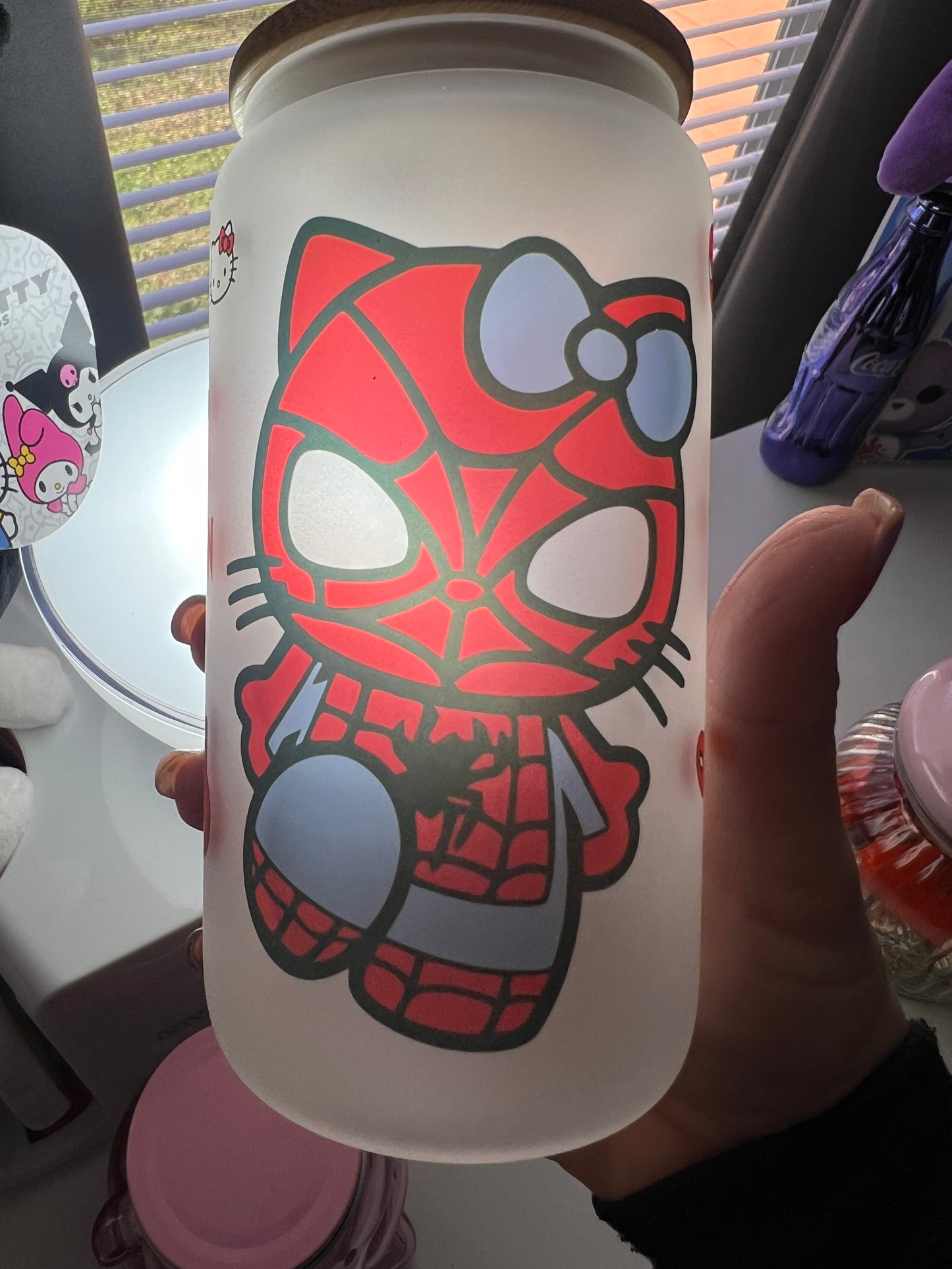 Kitty/Spidey frosted glass