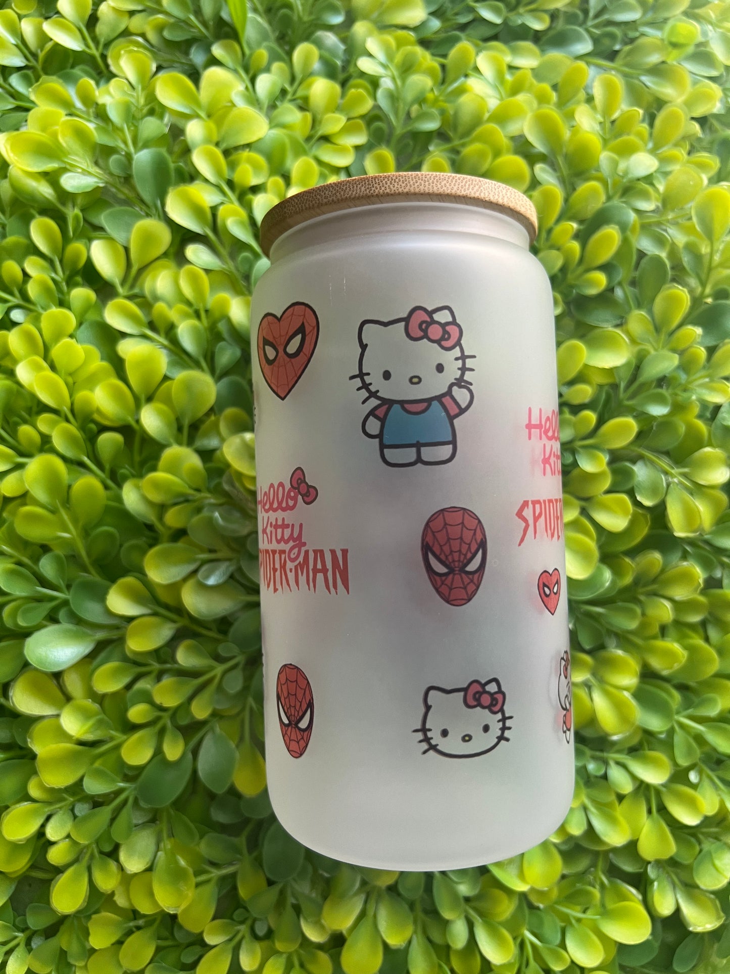 Kitty/Spidey frosted glass