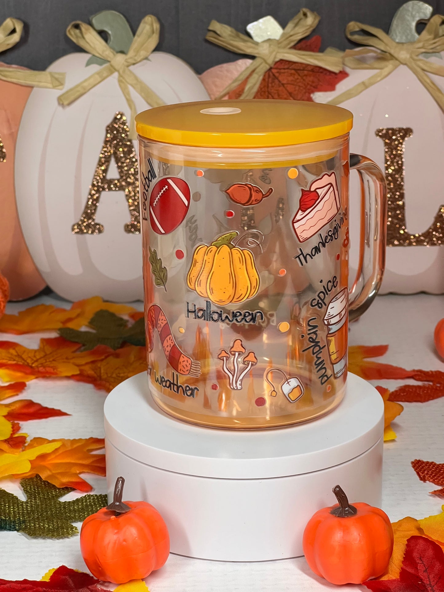 Fall Vibes Mug, football, sweater, leaves